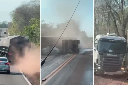 Caminhoneiro embriagado causa acidente e tomba veículo na BR-262 em Aquidauana