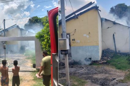 Incêndio de grandes proporções destrói residência no bairro Aeroporto e causa perda total