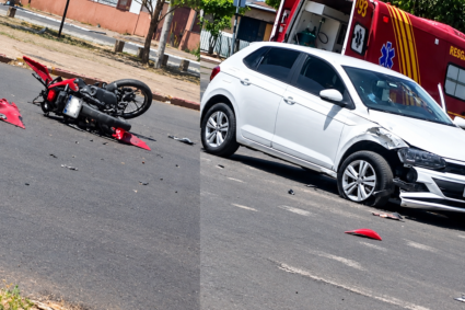 Acidente grave em Corumbá: motociclista sofre fratura exposta após forte batida com carro no Centro América; local já registra outros acidentes e acende alerta